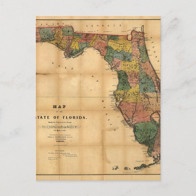 Postal Mapa del estado de Florida de 1856 de Columbus Dre (Anverso)