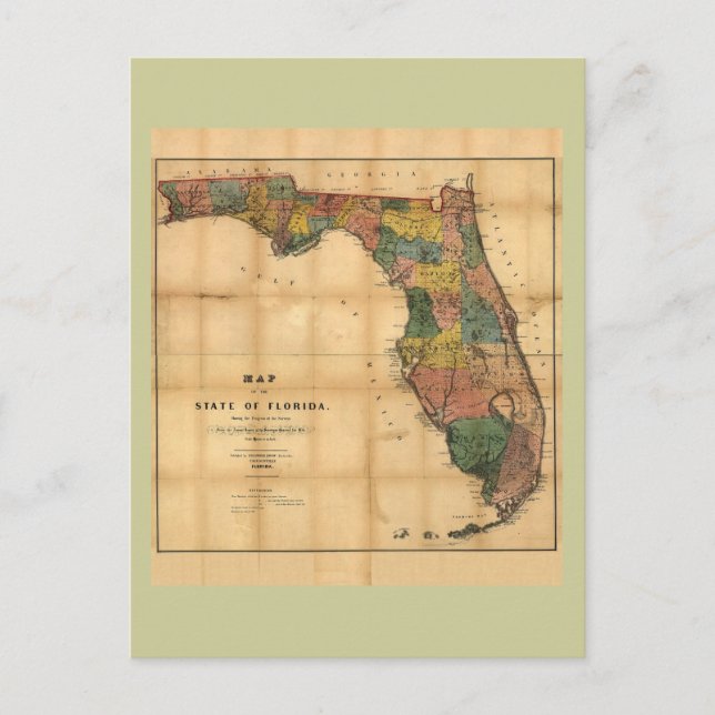 Postal Mapa del estado de Florida de 1856 de Columbus Dre (Anverso)