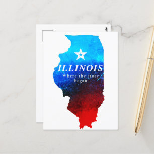 Postal Mapa del estado de Illinois del Purpurina Rojo