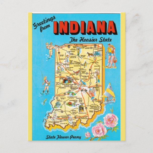 Postal Mapa del estado de Indiana (Anverso)