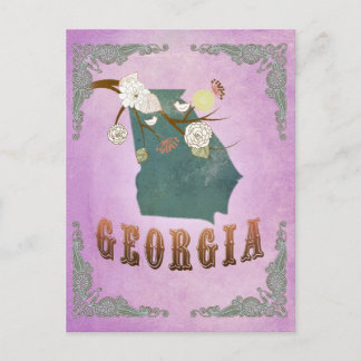 Postal Mapa del estado de la vieja Georgia - Morado de uv