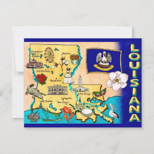 Postal Mapa del estado de Luisiana