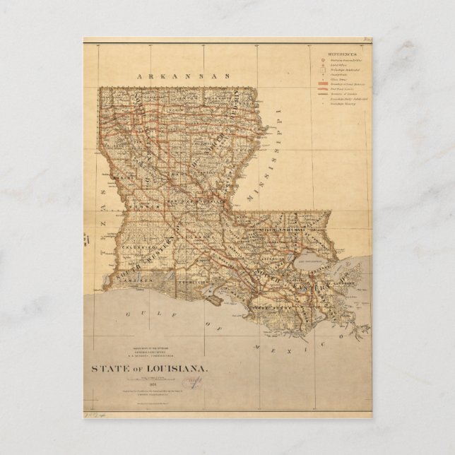 Postal Mapa del estado de Luisiana (1876) (Anverso)
