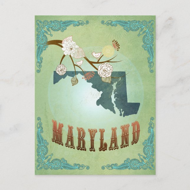 Postal Mapa del estado de Maryland - Verde (Anverso)