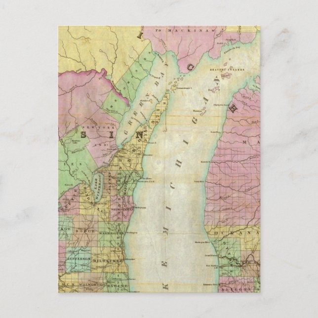 Postal Mapa del estado de Michigan (Anverso)