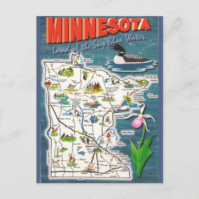 Postal Mapa del estado de Minnesota (Anverso)
