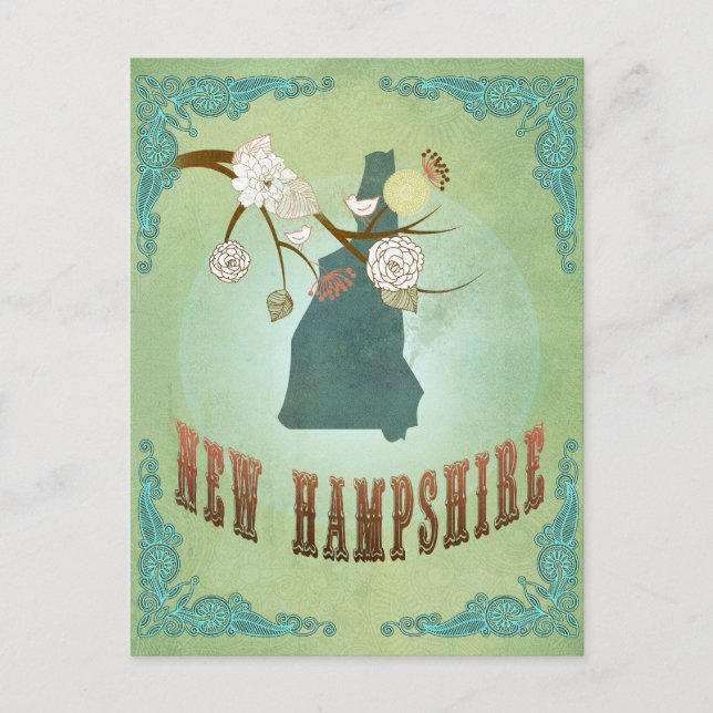 Postal Mapa del estado de New Hampshire - Verde (Anverso)
