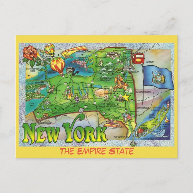 Postal Mapa del estado de Nueva York (Anverso)