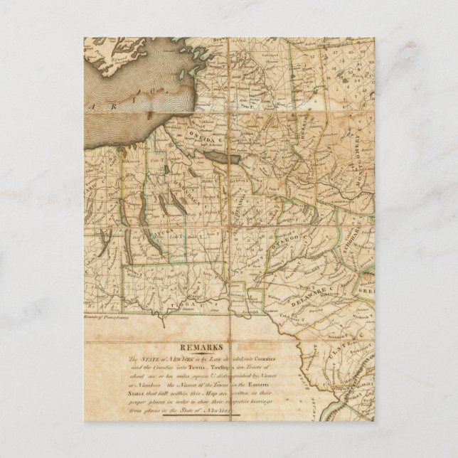 Postal Mapa del estado de Nueva York (Anverso)