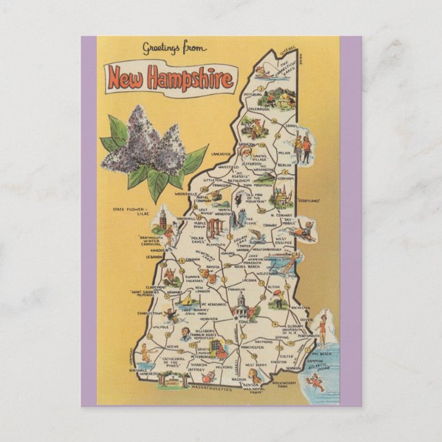 Postal Mapa del estado de Nuevo Hampshire (Anverso)