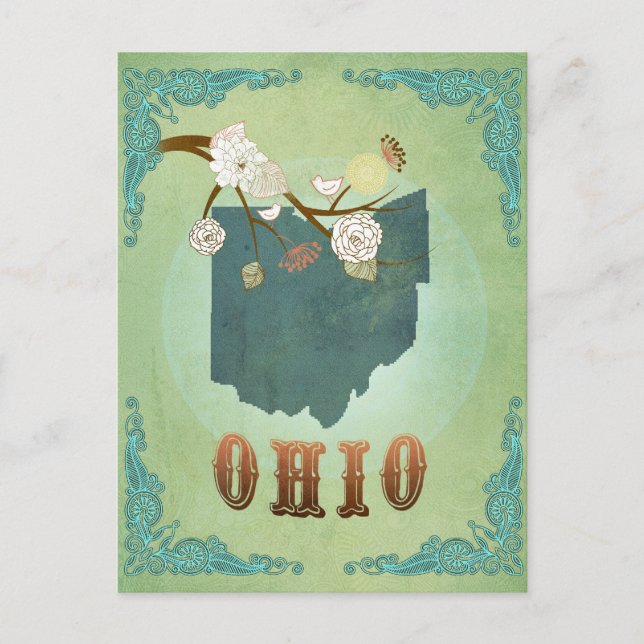 Postal Mapa del estado de Ohio - Verde (Anverso)