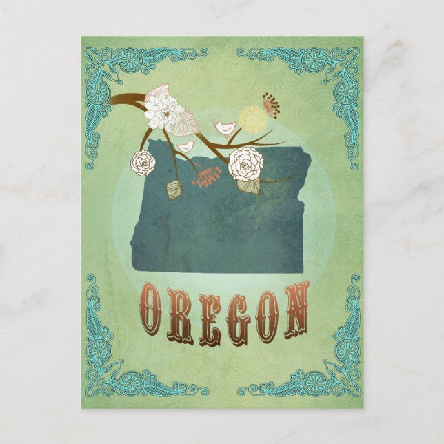 Postal Mapa del estado de Oregon - Verde (Anverso)