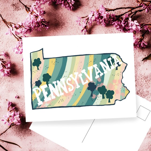 Postal Mapa del estado de Pennsylvania ilustrado negrita  (Pennsylvania State Map Illustrated Bold Colorful Postcard
)
