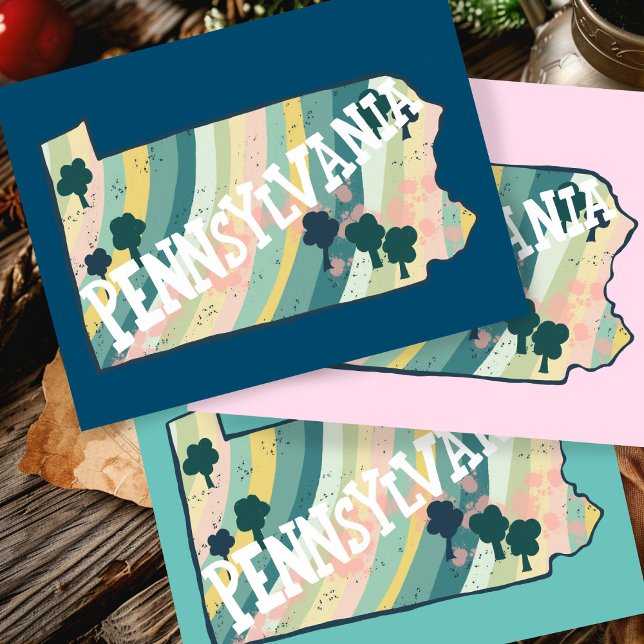Postal Mapa del estado de Pennsylvania ilustrado negrita  (Pennsylvania State Map Illustrated Bold Colorful Postcard
)