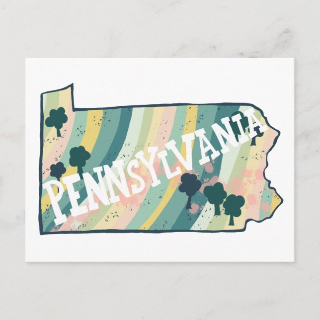 Postal Mapa del estado de Pennsylvania ilustrado negrita  (Anverso)