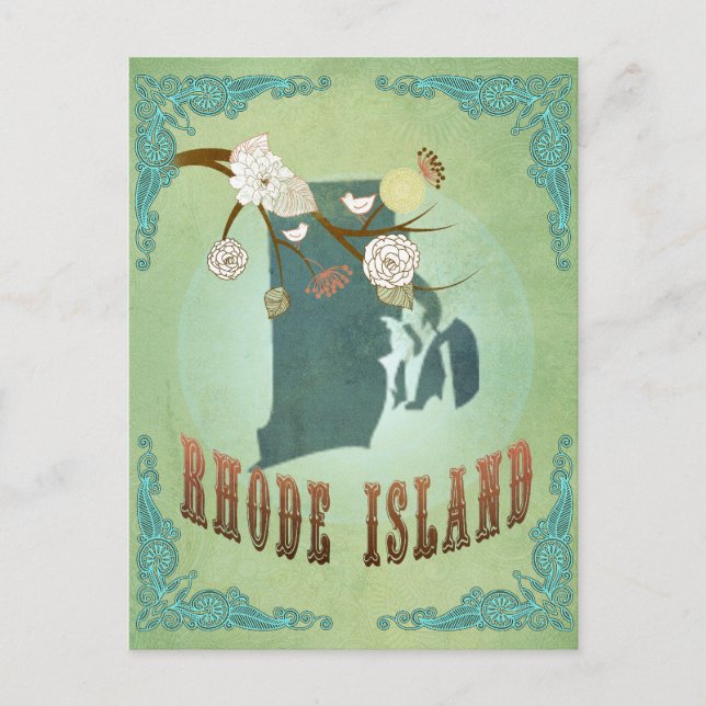Postal Mapa del estado de Rhode Island - Verde (Anverso)