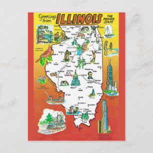 Postal Mapa del estado de Vintage Illinois Prarie