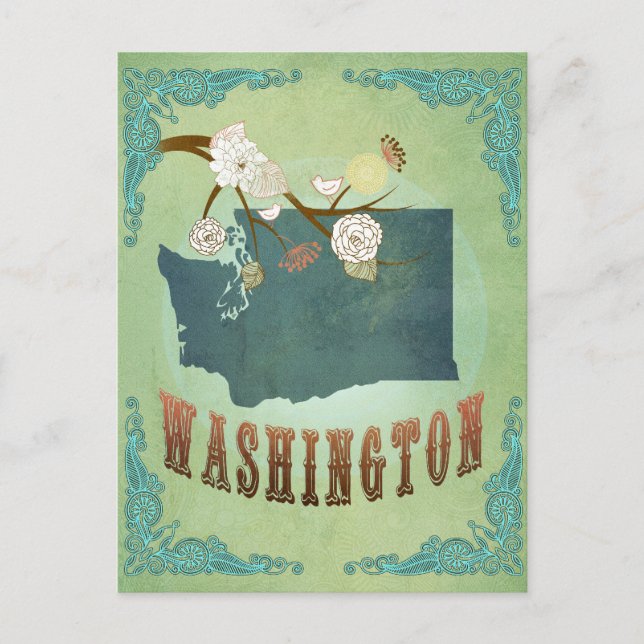 Postal Mapa del Estado de Washington - Verde (Anverso)