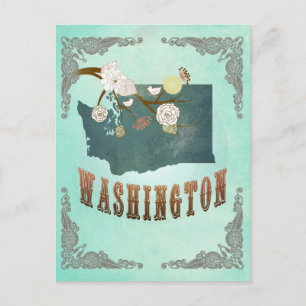 Postal Mapa del estado de Washington vintage - Azul turqu
