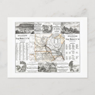 Postal Mapa del ferrocarril de Chicago, Milwaukee y Saint