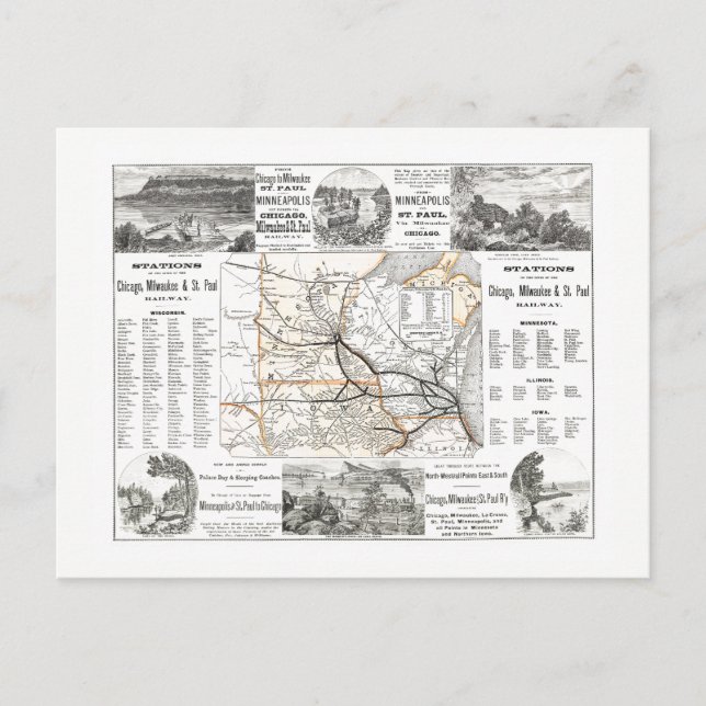 Postal Mapa del ferrocarril de Chicago, Milwaukee y Saint (Anverso)