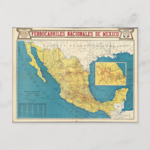 Postal Mapa del Ferrocarril Nacional de México