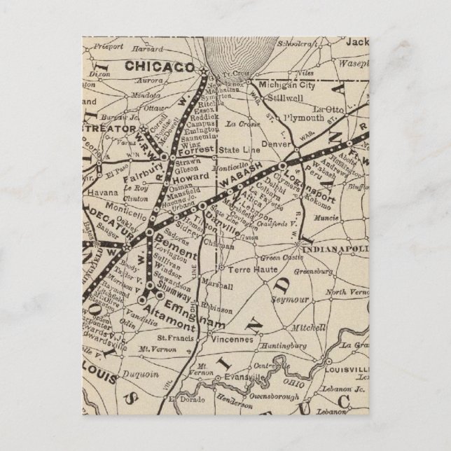 Postal Mapa del ferrocarril Wabash (Anverso)
