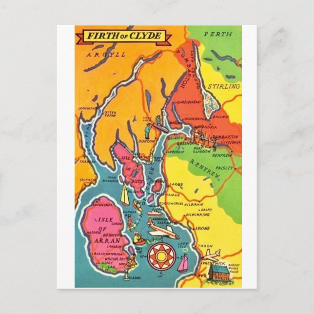 Postal Mapa del Firth de Clyde de Escocia (Anverso)