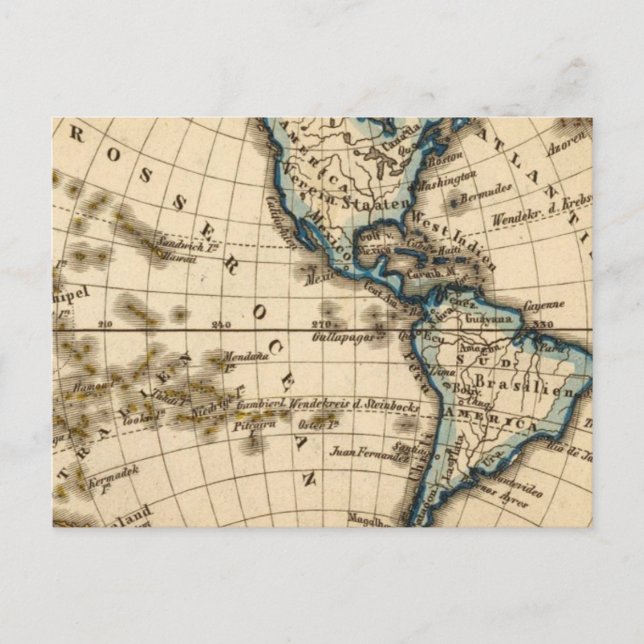 Postal Mapa del hemisferio occidental grabado (Anverso)