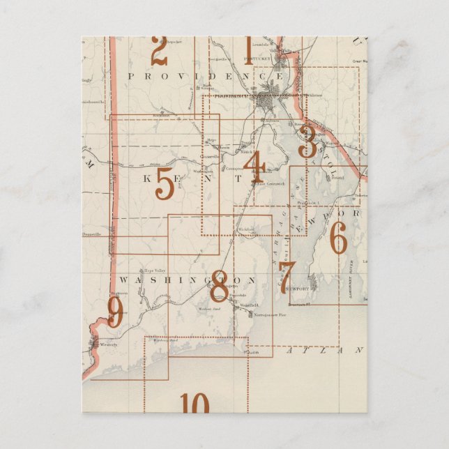 Postal Mapa del índice de Rhode Island (Anverso)