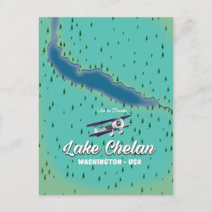 Postal Mapa del lago Chelan Washington
