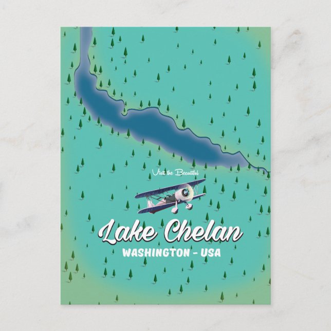 Postal Mapa del lago Chelan Washington (Anverso)