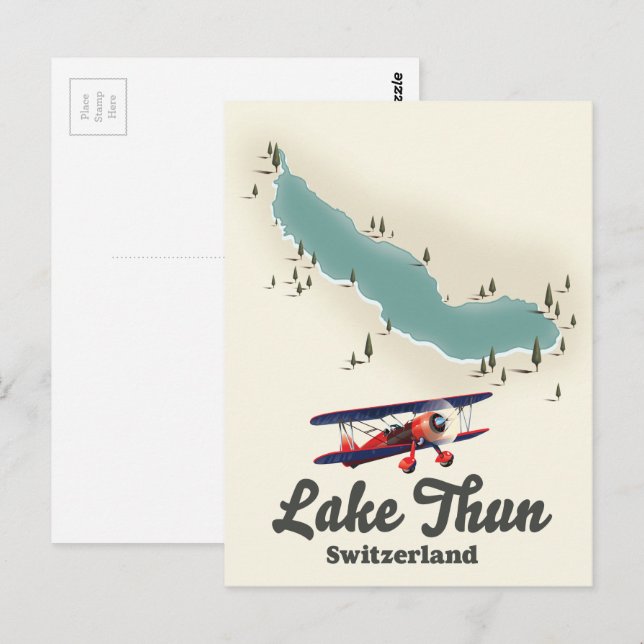 Postal Mapa del lago de Thun Suiza (Anverso / Reverso)