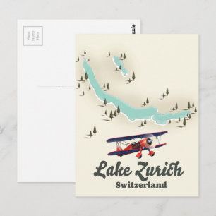 Postal mapa del lago de Zúrich Suiza