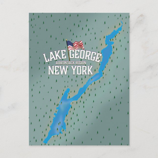 Postal Mapa del lago George New York (Anverso)