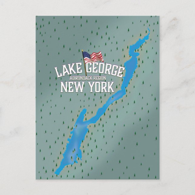 Postal Mapa del lago George New York (Anverso)