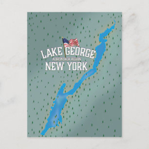 Postal Mapa del lago George Nueva York