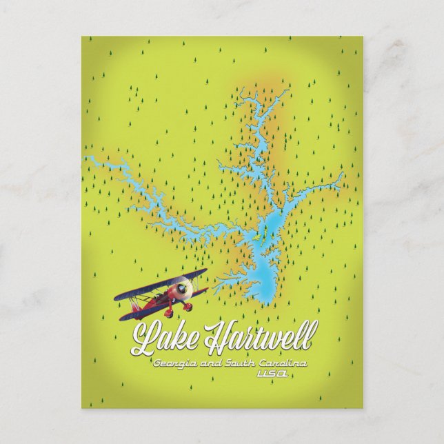 Postal mapa del lago Hartwell Georgia y Carolina del Sur (Anverso)