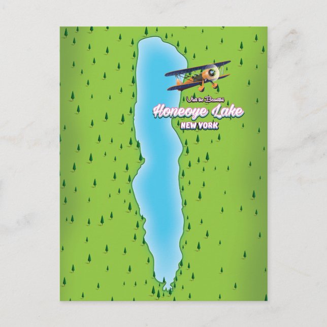 Postal Mapa del lago Honeoye Nueva York (Anverso)