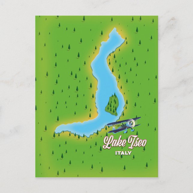 Postal Mapa del lago Iseo en Italia (Anverso)