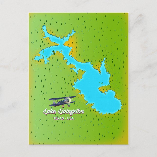 Postal mapa del lago Livingston Texas (Anverso)