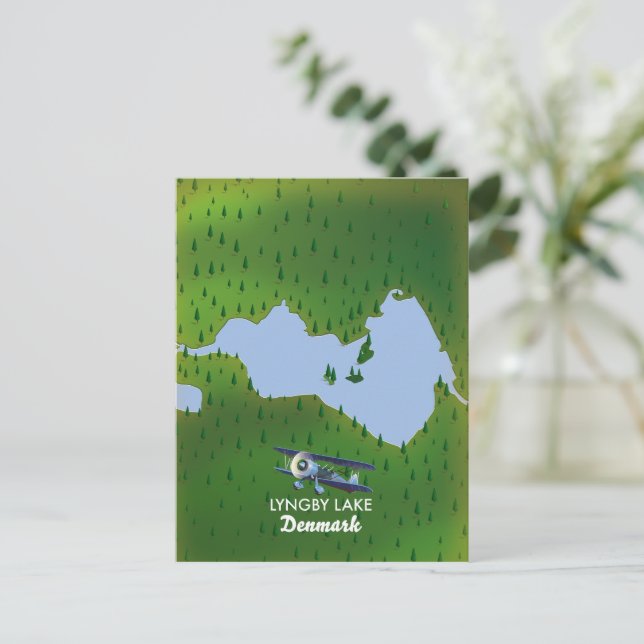 Postal Mapa del lago Lyngby Dinamarca (Anverso de pie)