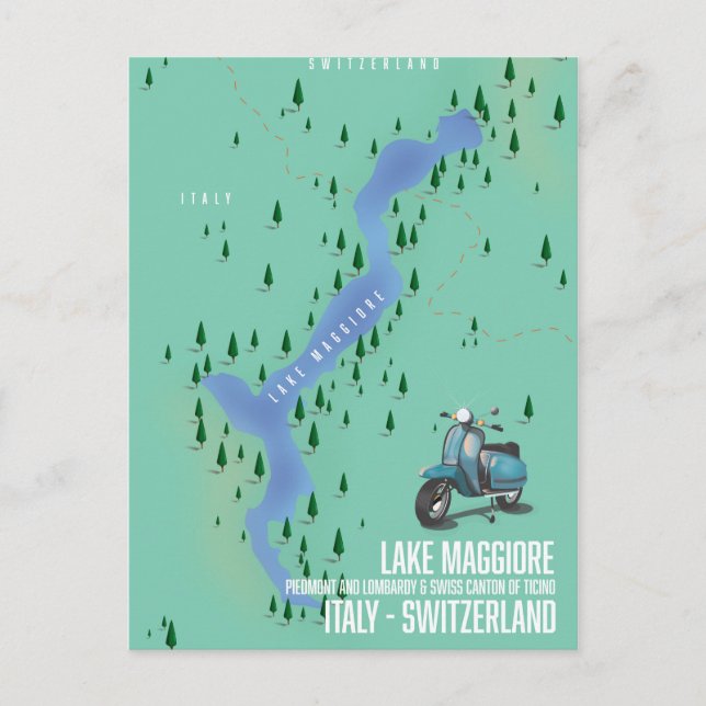 Postal Mapa del Lago Mayor Italia - Suiza (Anverso)