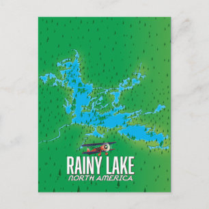 Postal Mapa del lago Rainy en Norteamérica