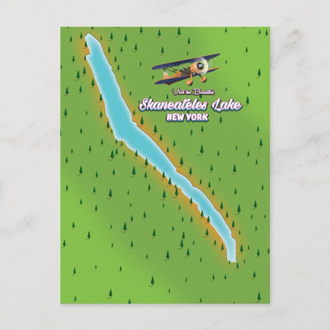 Postal mapa del lago Skaneateles de nueva york (Anverso)