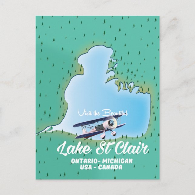 Postal mapa del lago St Clair USA Canadá (Anverso)