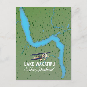 Postal Mapa del lago Wakatipu Nueva Zelanda