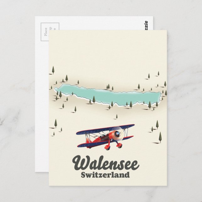 Postal mapa del lago Walensee suiza (Anverso / Reverso)