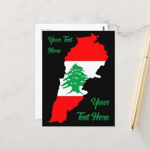 Postal Mapa del Líbano con bandera