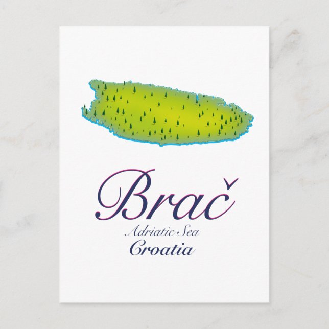 Postal Mapa del mar Adriático de Brač, Croacia (Anverso)